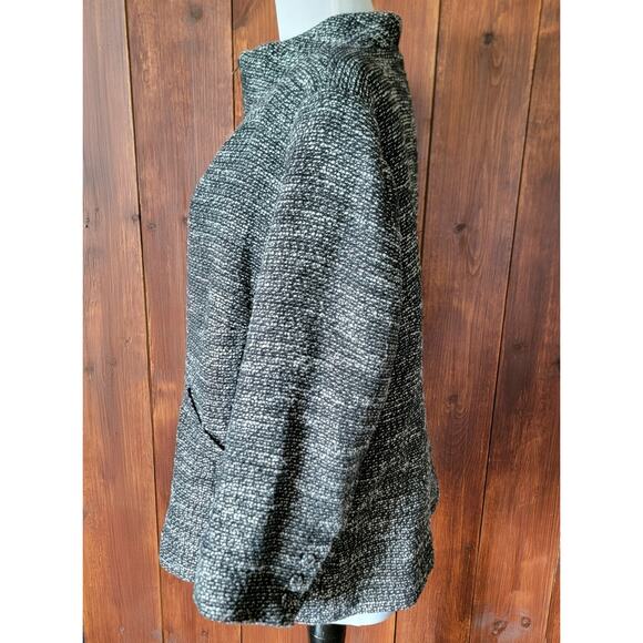 Eileen Fisher Woman 1X Black & White Tweed Leather Trim Full Zip Blazer Jacket - Picture 7 of 13
